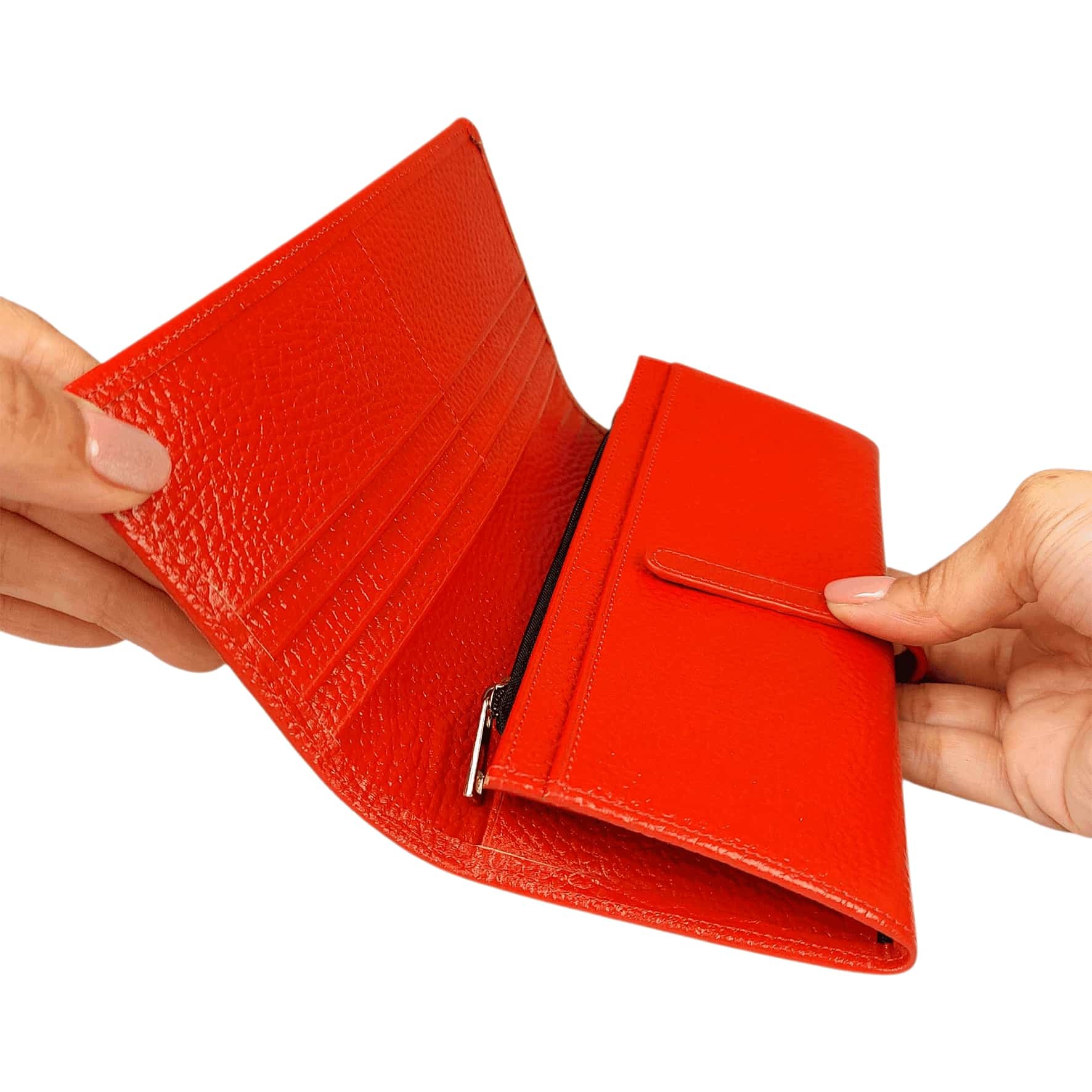 کیف پول زنانه چرم طبیعی آرباس کد AR3001 قرمز نمای داخل